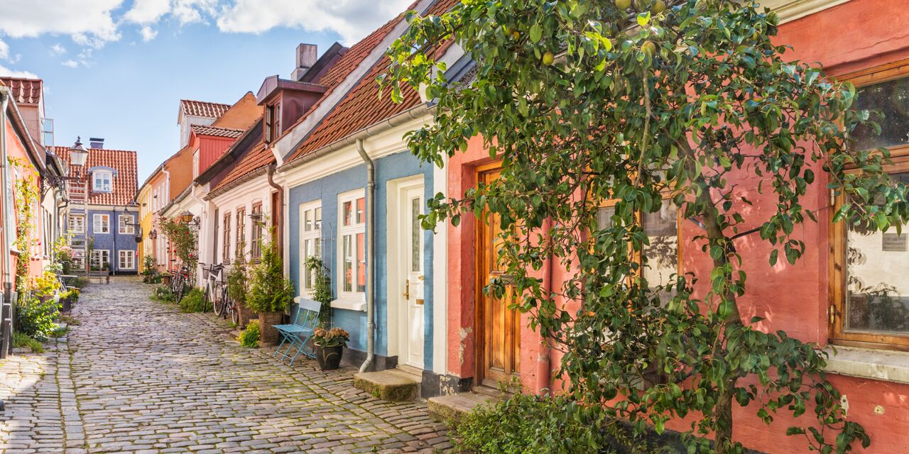 Picturesque cobbled streets in Aalborg