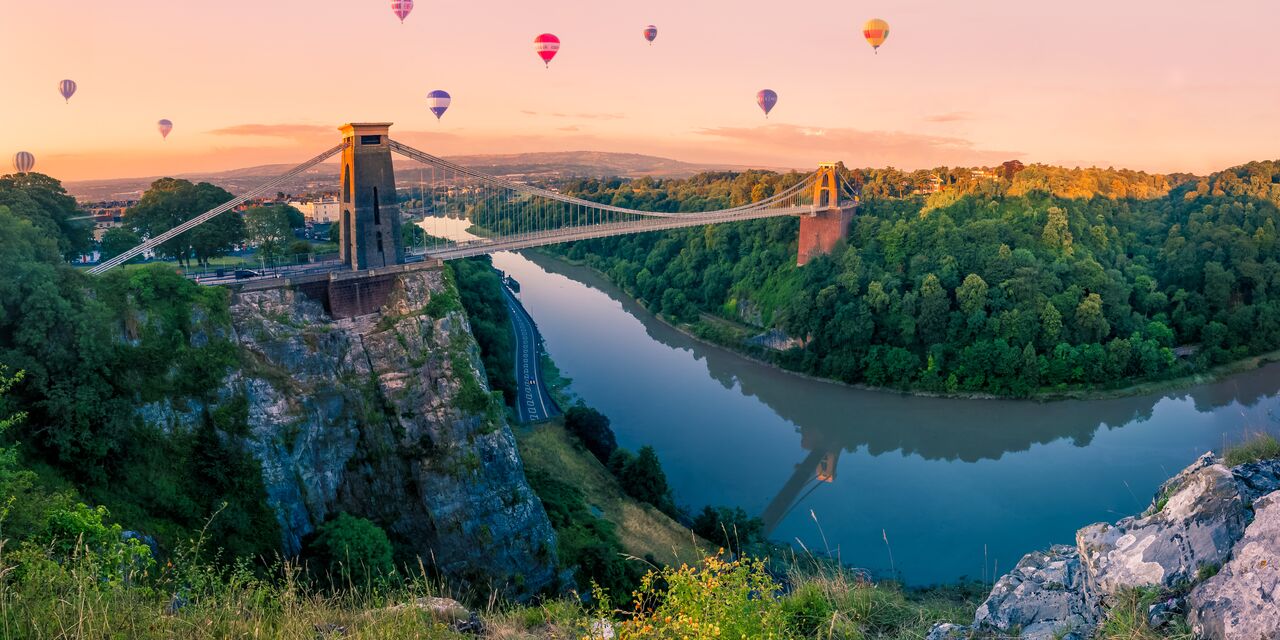 Hot air balloons near the Clifton Suspension Bridge