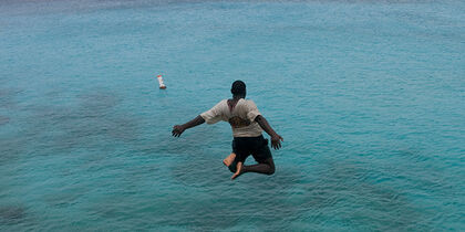 Fearless cliff diver at Grote Knip