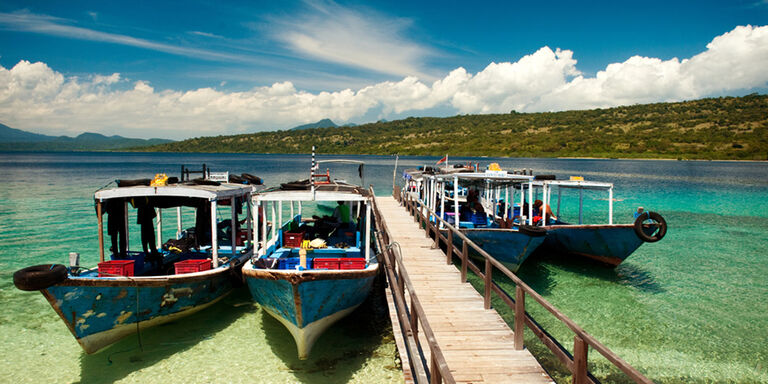 Dive boats moored at Menjangan