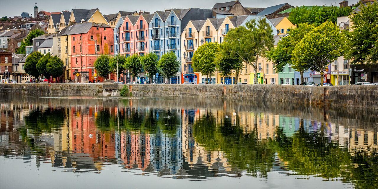 Colourful waterfront houses