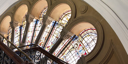 Stained glass window in the stairwell