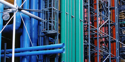 The colour-coded pipes on Centre Pompidou