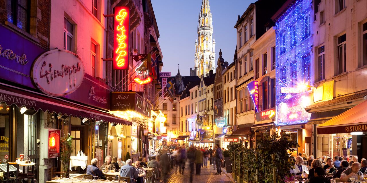 The lively city centre of Brussels