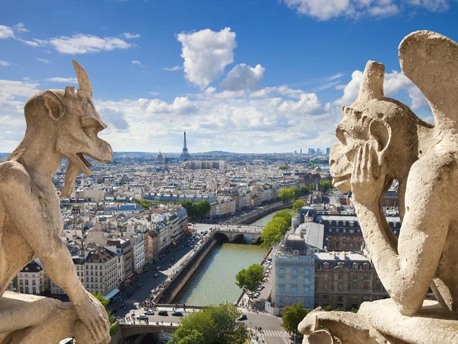Monster figures on the façade of Notre-Dame