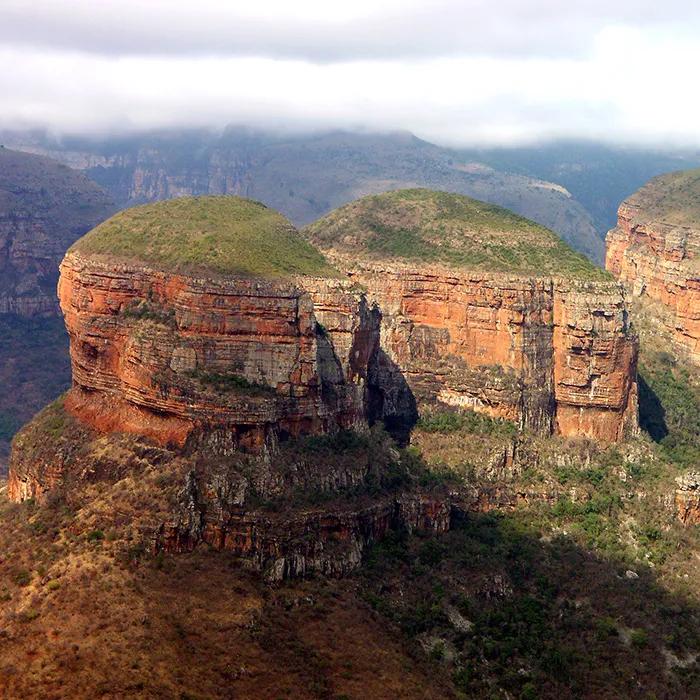The rock formations resemble huts
