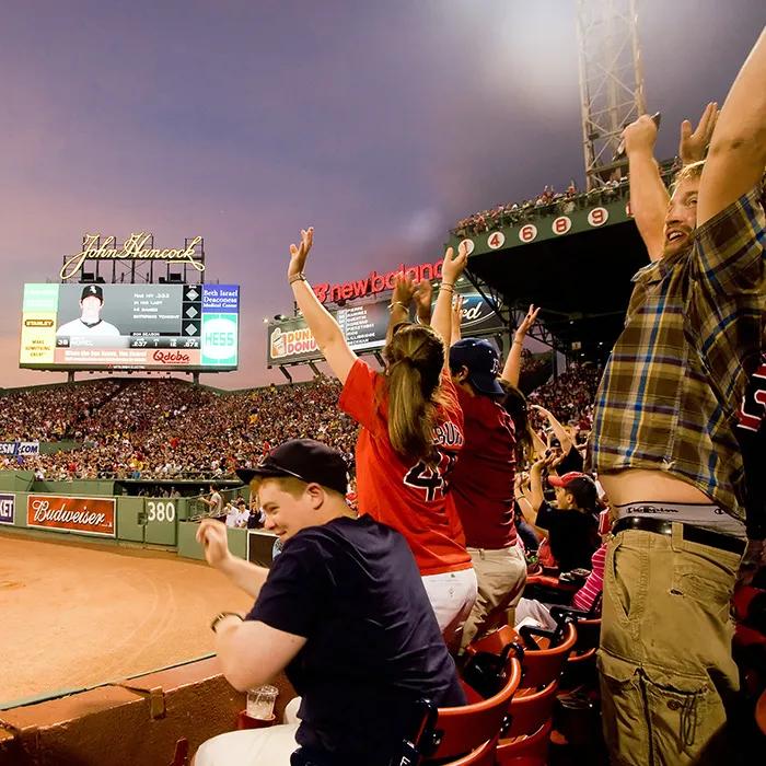 On the bleachers at Fenway Park