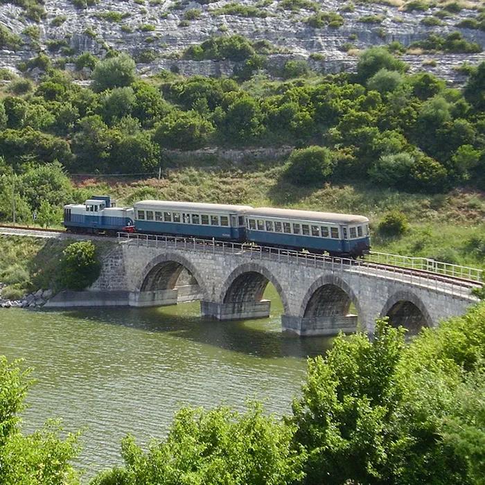 Special train on the Is Barrocus water reservoir