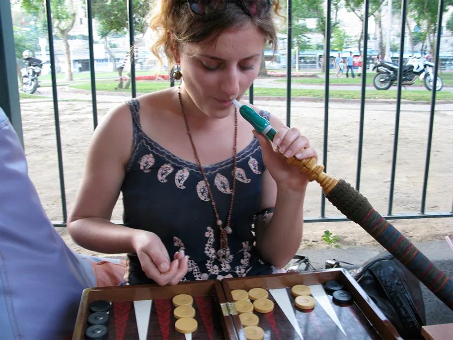 Backgammon and smoking a water pipe