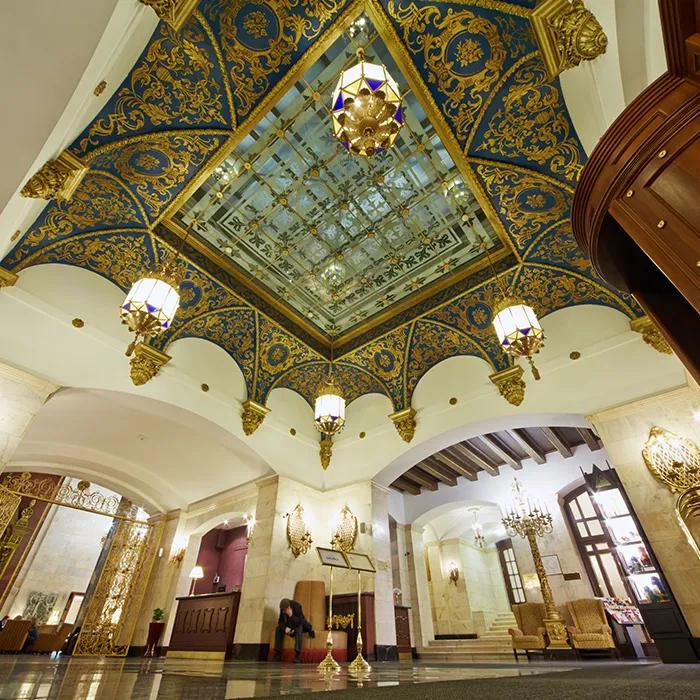 The lobby of the Hilton