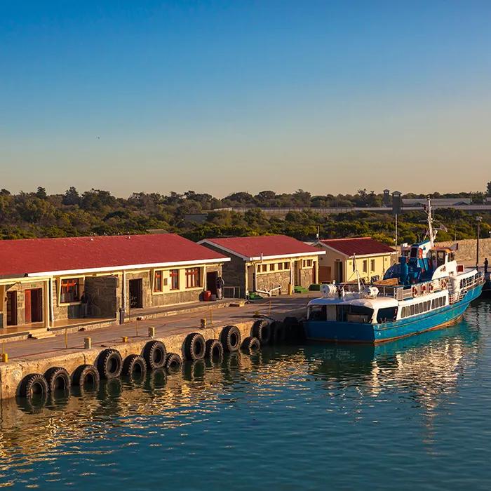 Boat by the quay of Robben Island