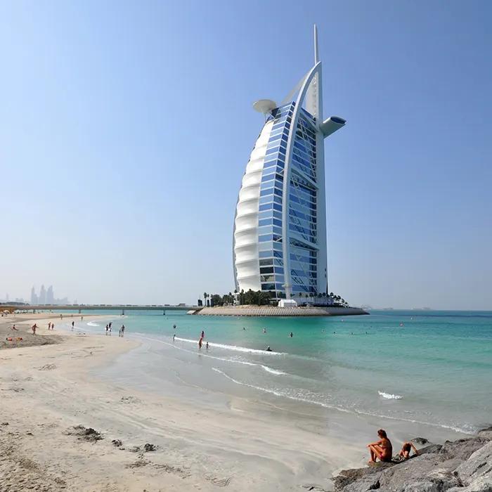 View of the landmark Burj Al Arab Hotel
